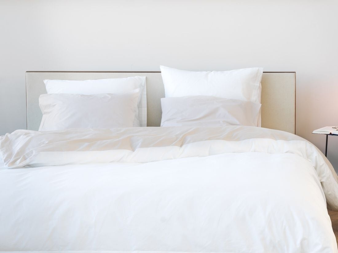 Sengesæt bomuldssatin double face white/sandy